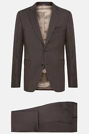 Dark Brown Herringbone Suit In Pure Super 130 Wool, Brown, hi-res