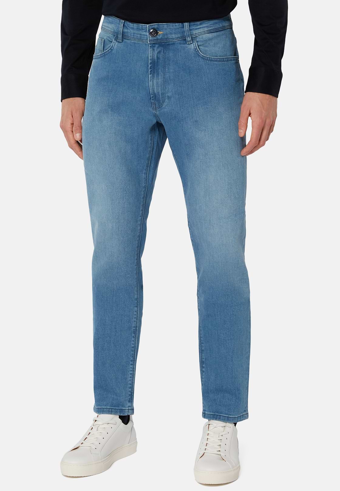 Jean En Denim Extensible Bleu À Délavage Clair, Indigo Clair, hi-res