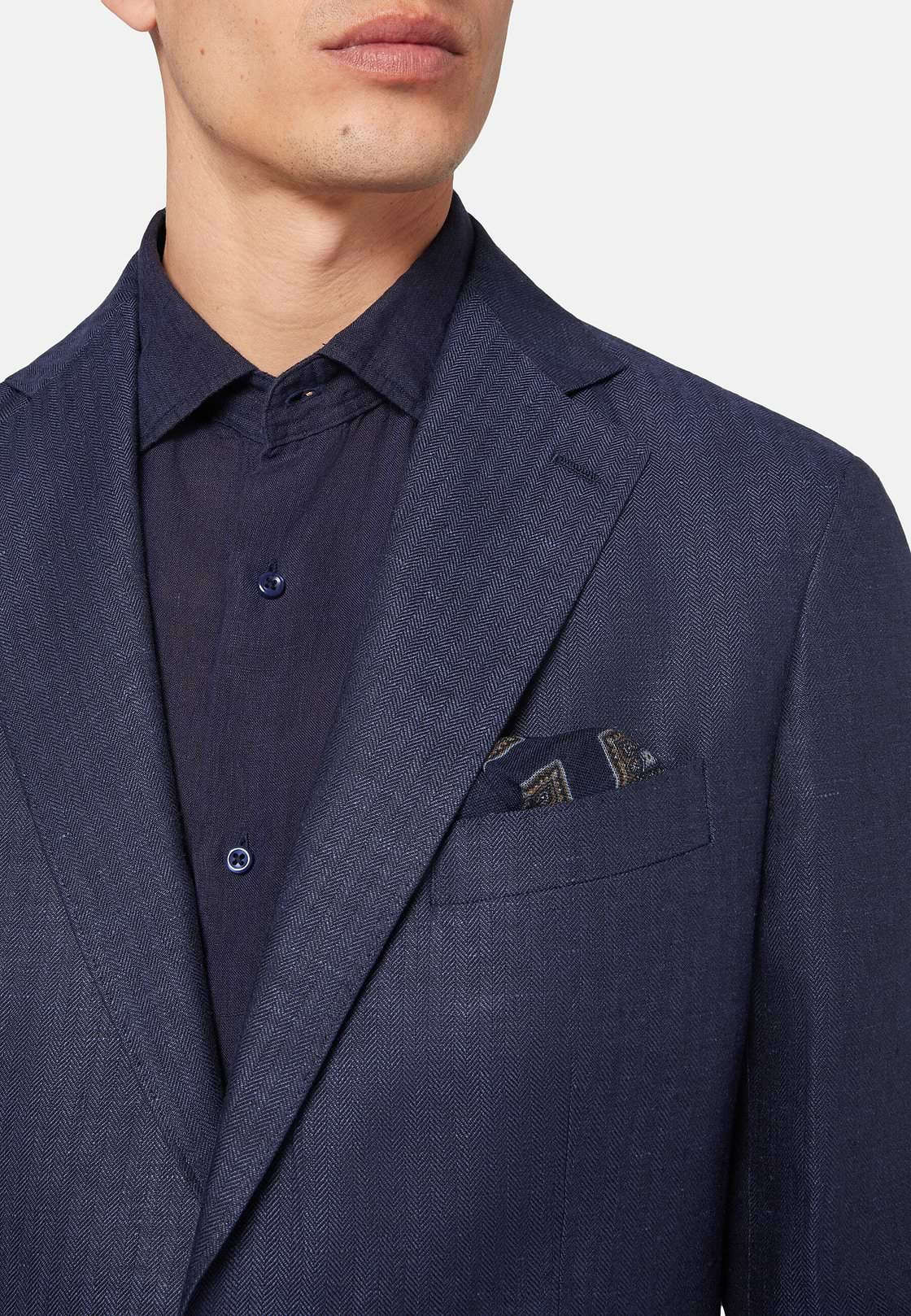 Herringbone Linen Suit Style Capri, Navy blue, hi-res