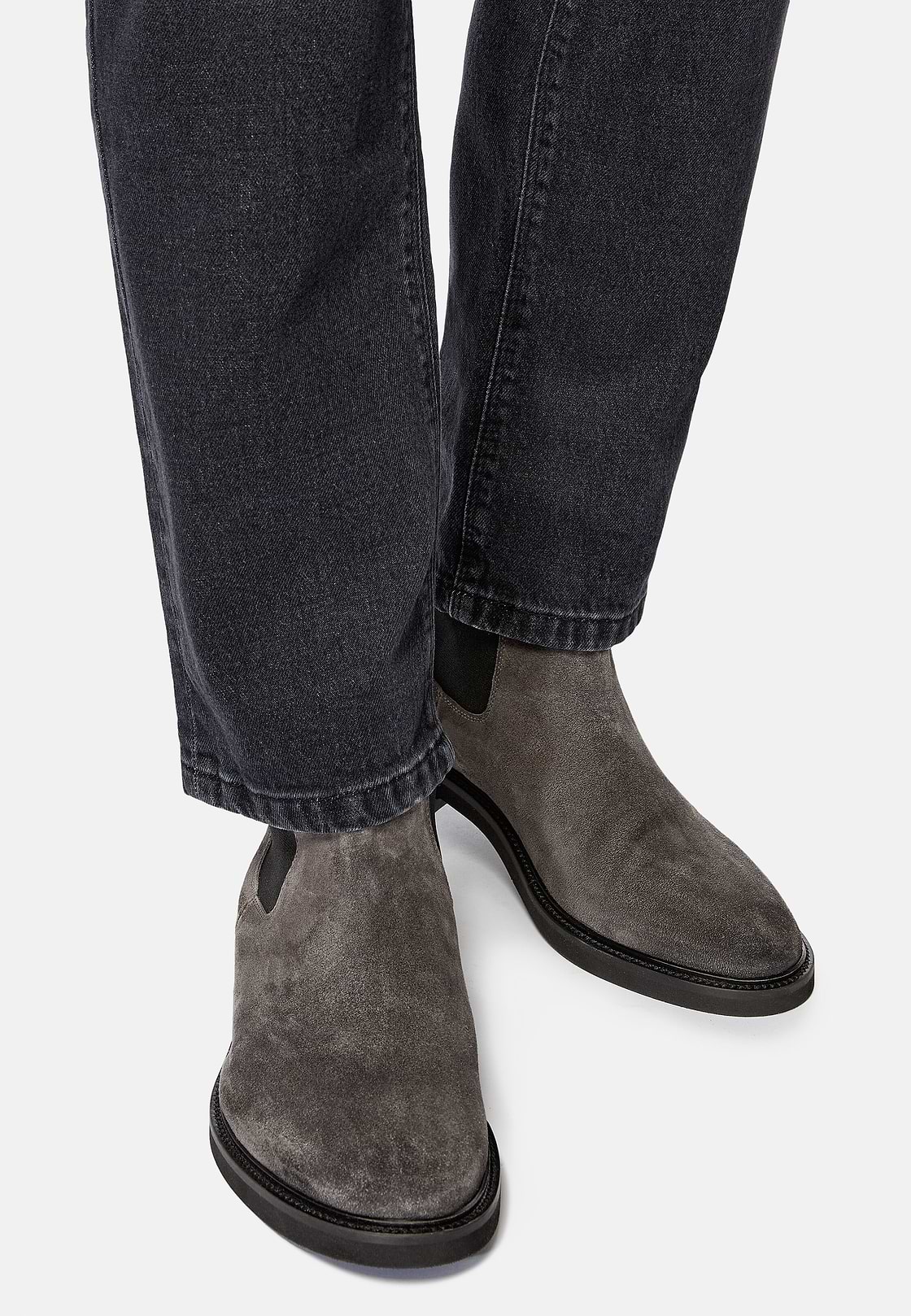 Suede Leather Ankle Boots, Charcoal, hi-res