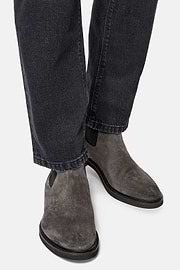 Suede Leather Ankle Boots, Charcoal, hi-res