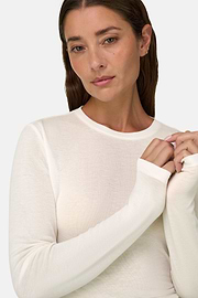 T-Shirt in Wool Blend Ribbed Fabric, White, thumb, 3