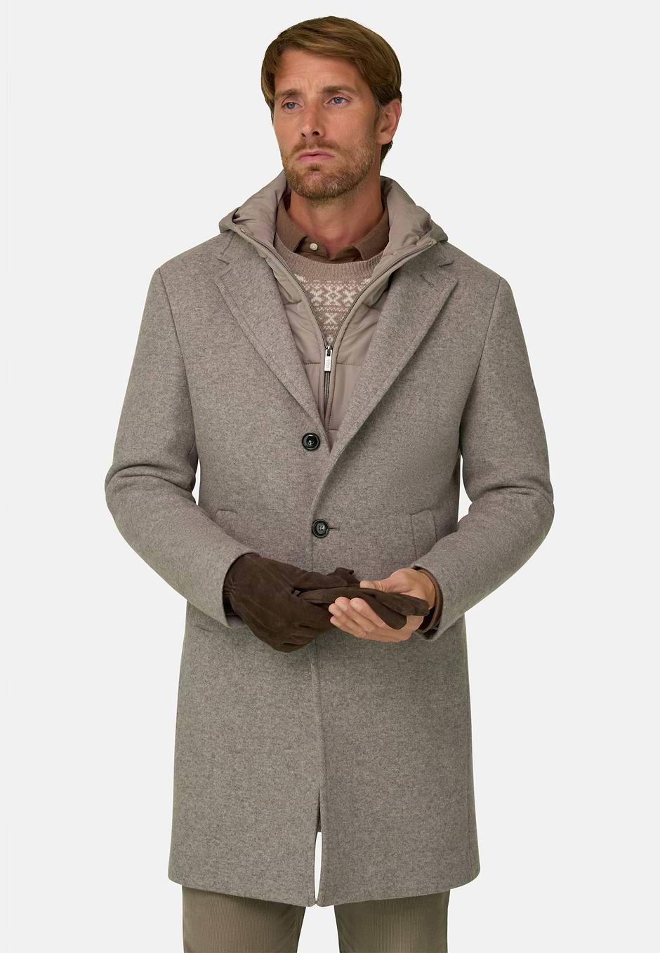Abrigo en Mezcla de Lana B Jersey, Taupe, hi-res