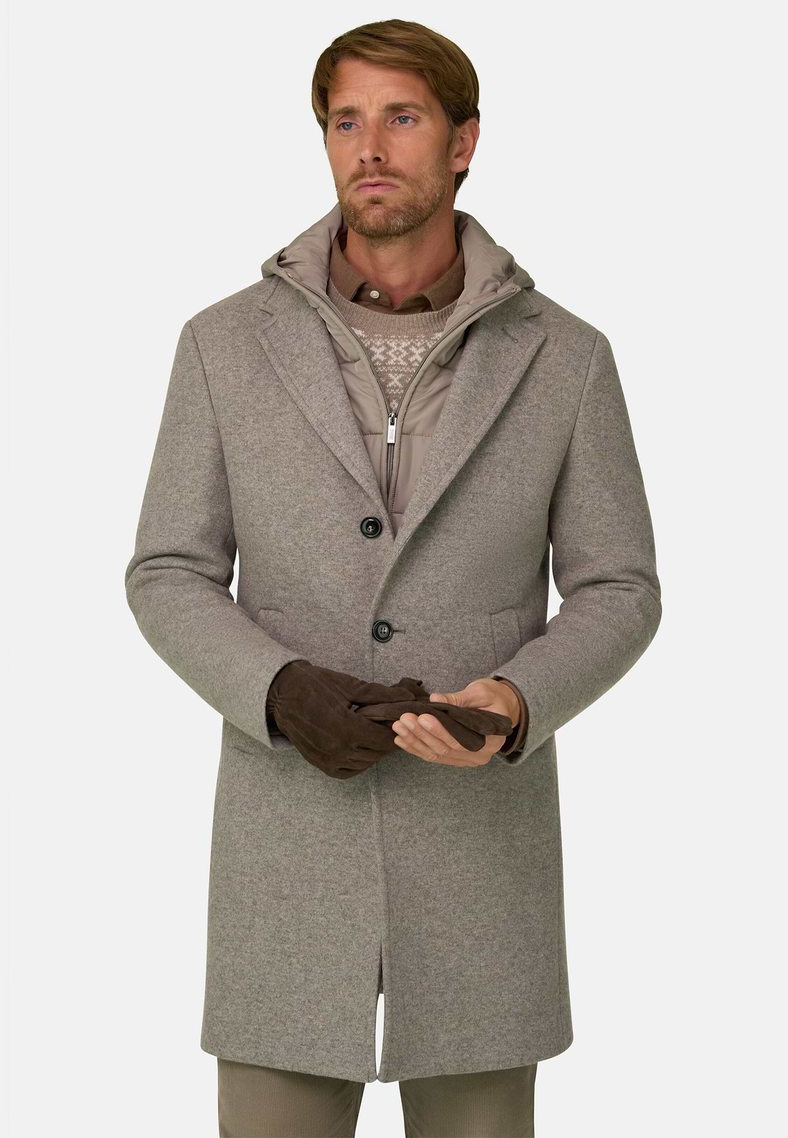 Coat in Wool Blend B Jersey, Taupe, hi-res, 1
