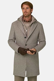 Coat in Wool Blend B Jersey, Taupe, thumb, 1