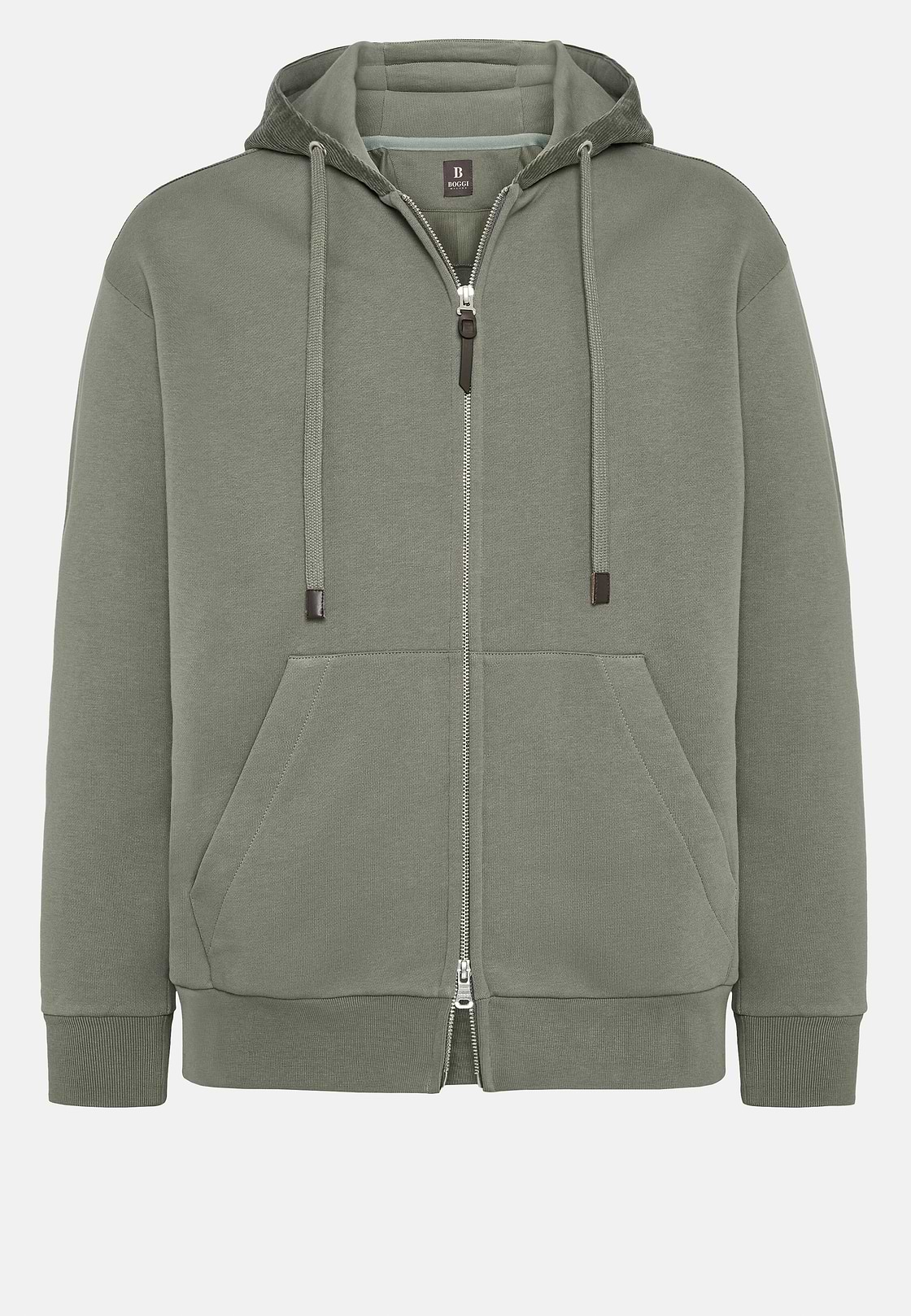 Full Zip Cotton Hooded Sweatshirt, Green, hi-res