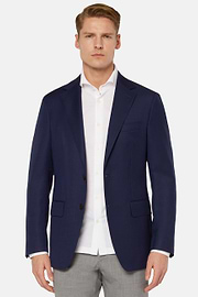 Blue Micro Textured Wool Jacket, Navy blue, hi-res