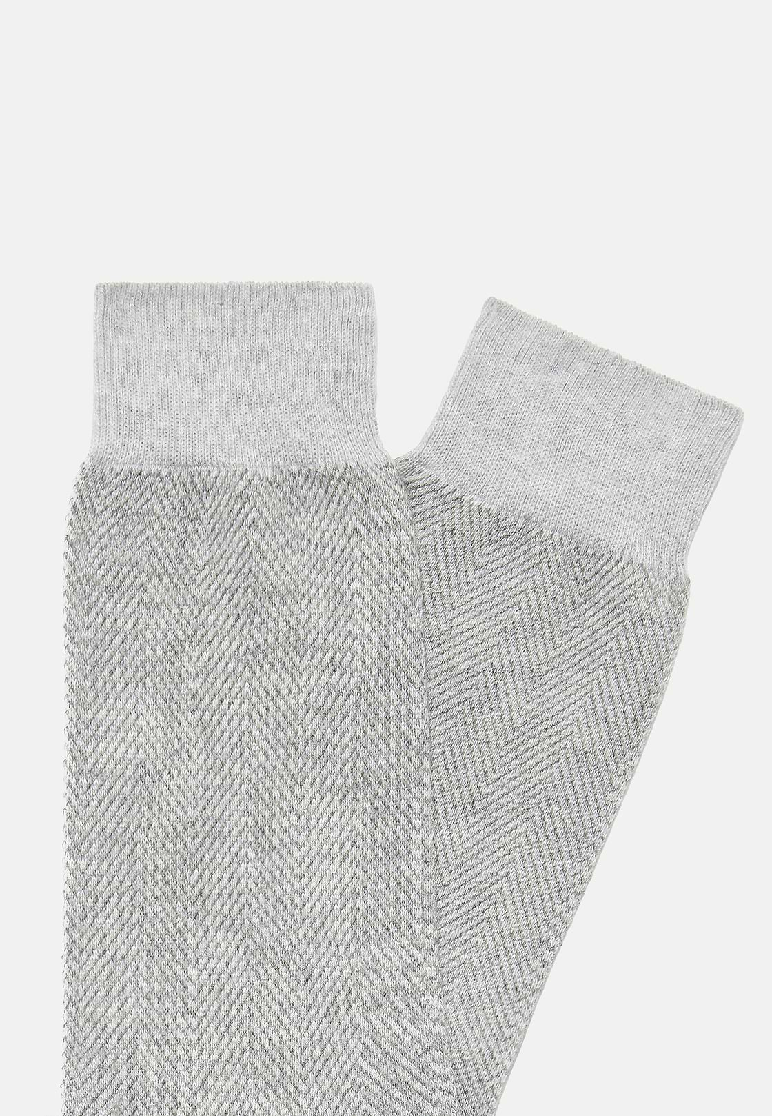 Herringbone Pattern Socks In Organic Cotton, Grey, hi-res