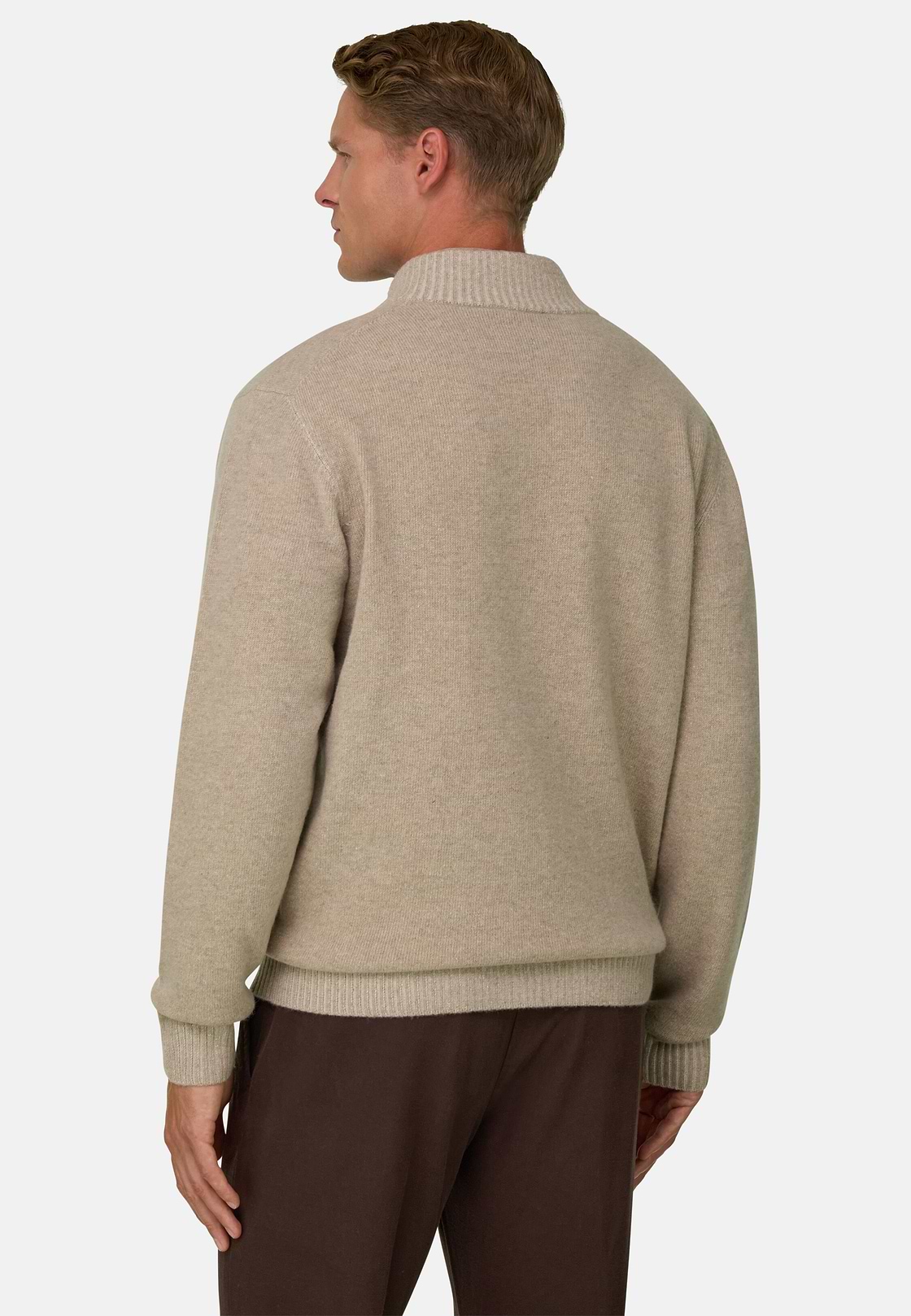 Roll Neck Jumper Full-Zip Cashmere Blend Plated, Beige, hi-res, 4