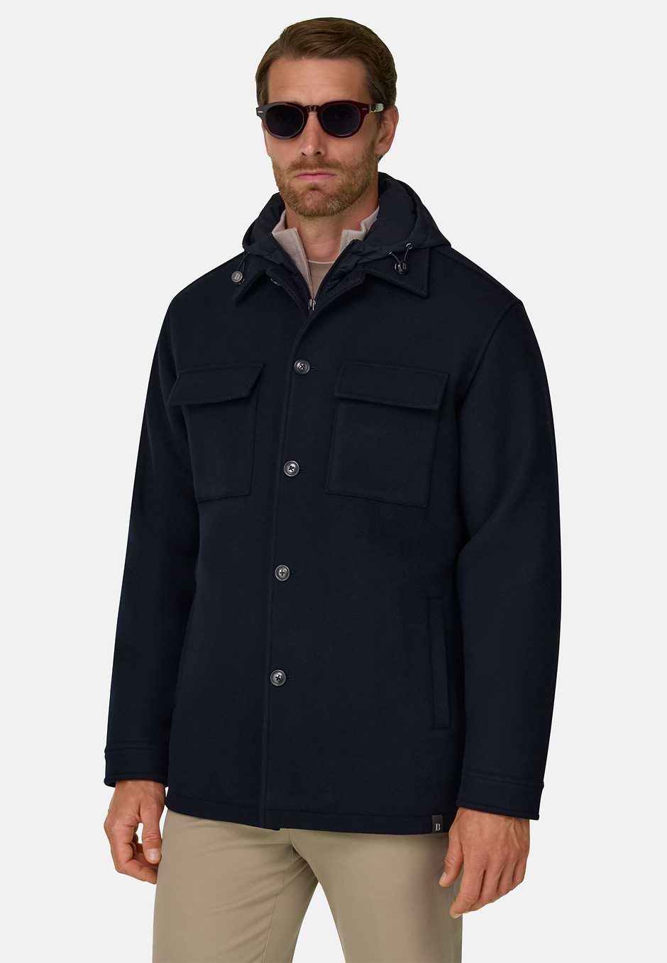Shacket Link in Wool with Bib, Navy blue, hi-res