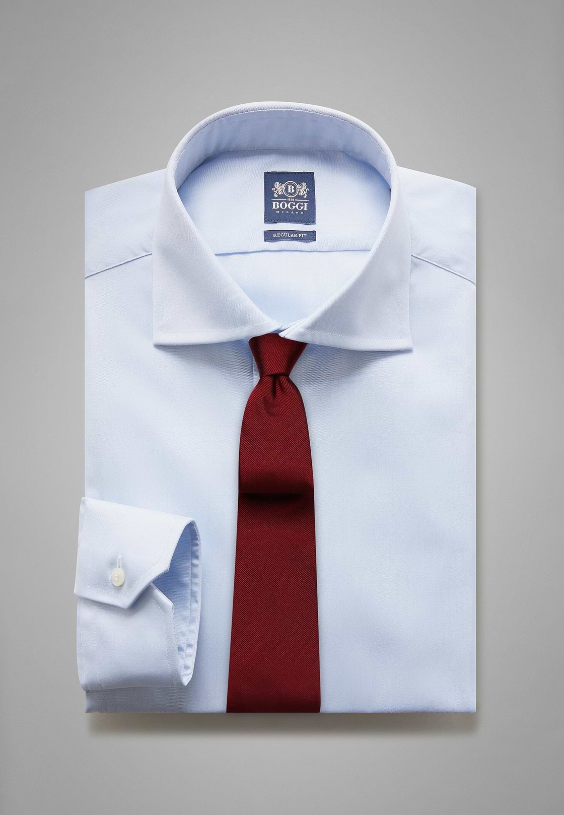 Camisa azul de pin point de algodón regular fit, , hi-res, 1