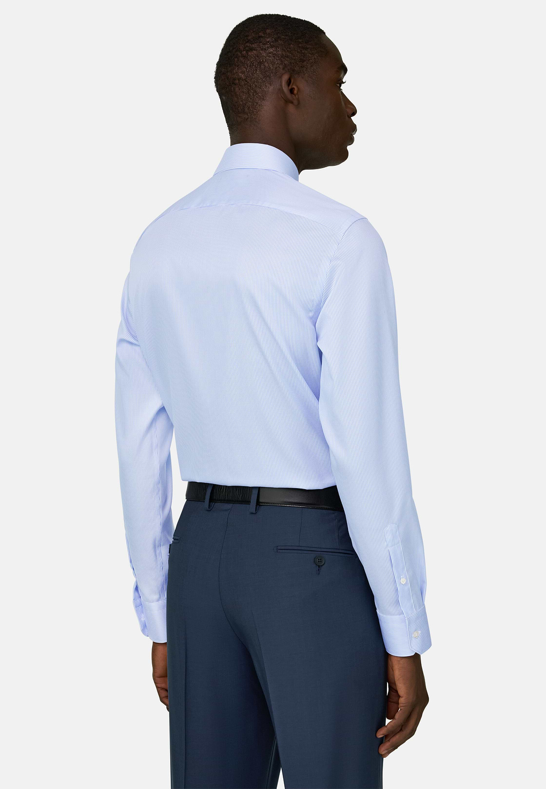 Slim Fit Striped Cotton Shirt, Light Blue, hi-res, 3