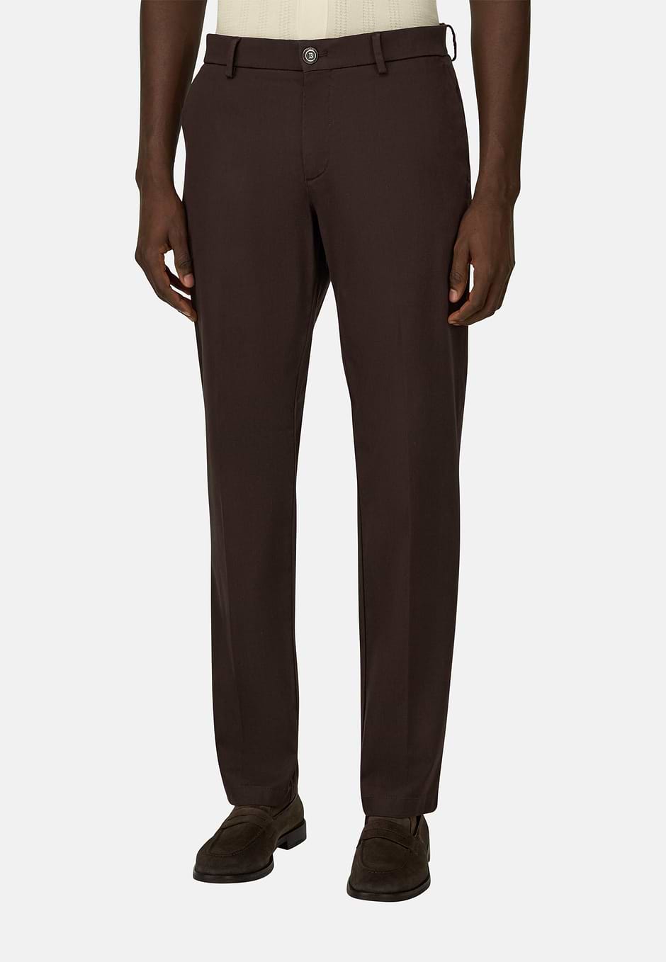 Stretch Cotton/Tencel Trousers, Brown, hi-res