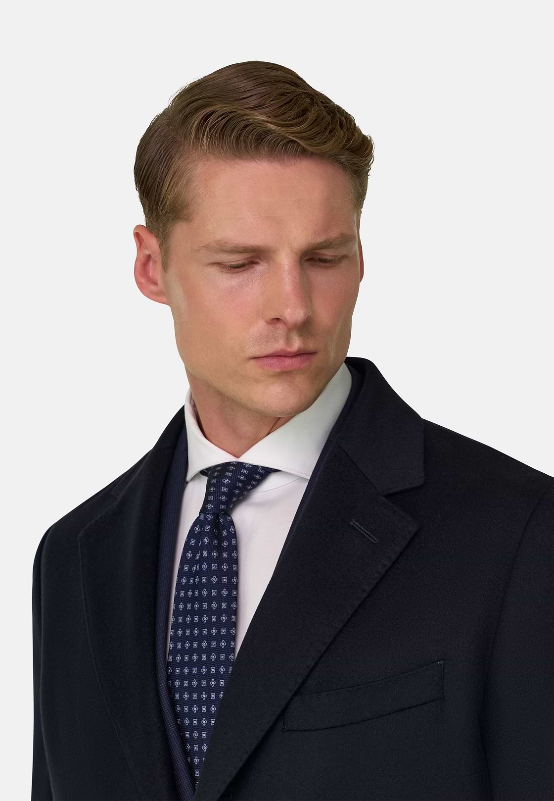Coat in Pure Cashmere Single-Breasted, Navy blue, hi-res, 5