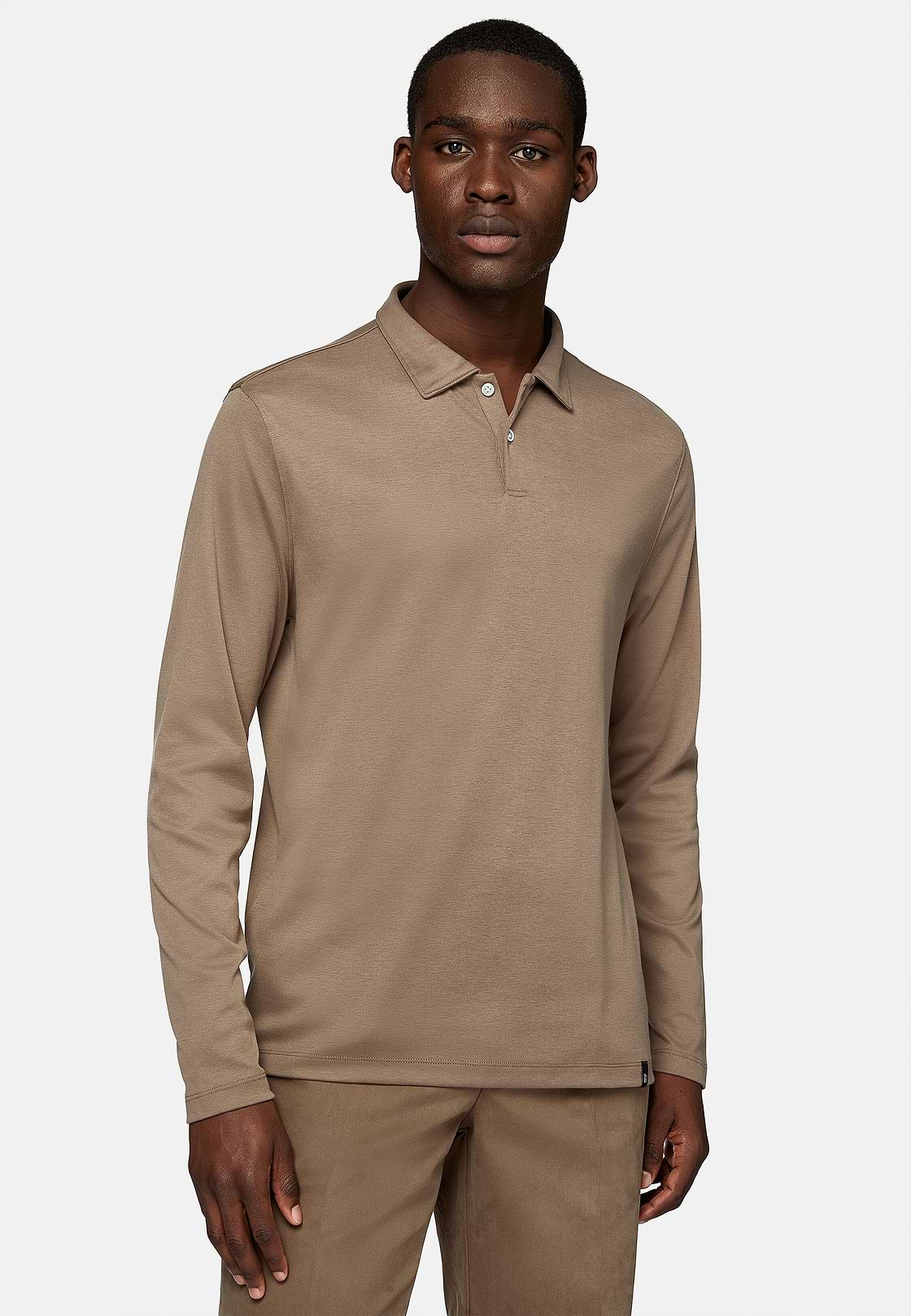 Polo Shirt in a Cotton Blend High-Performance Jersey, Brown, hi-res