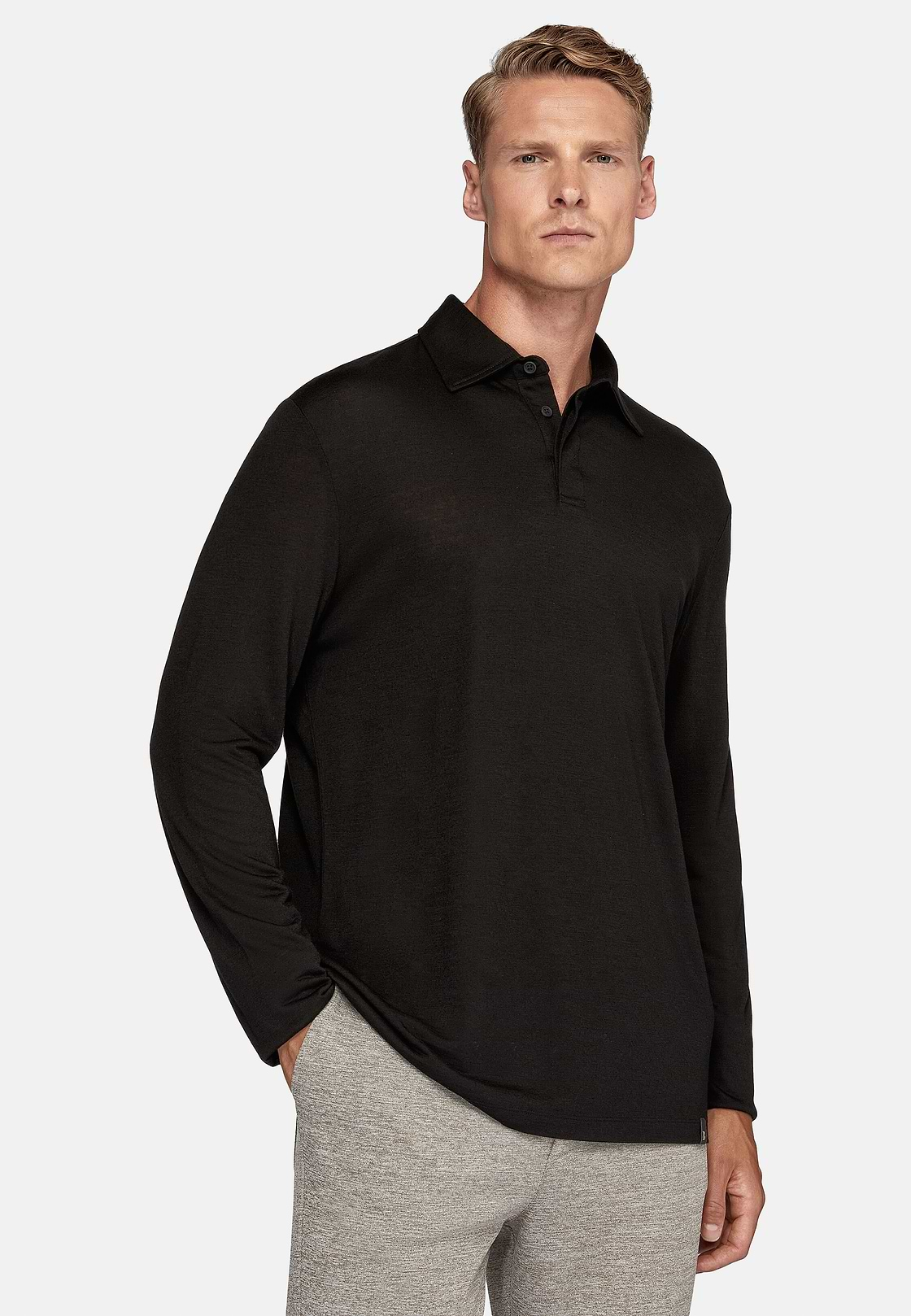 Poloshirt Aus Wolle Und Tencel, Schwarz, hi-res