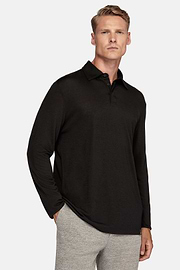 Poloshirt Aus Wolle Und Tencel, Schwarz, hi-res