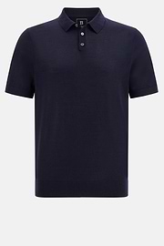 Knitted Merino Wool Polo, Navy blue, hi-res