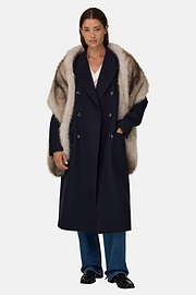 Coat in Pure Cashmere Double-Breasted, Navy blue, thumb, 2