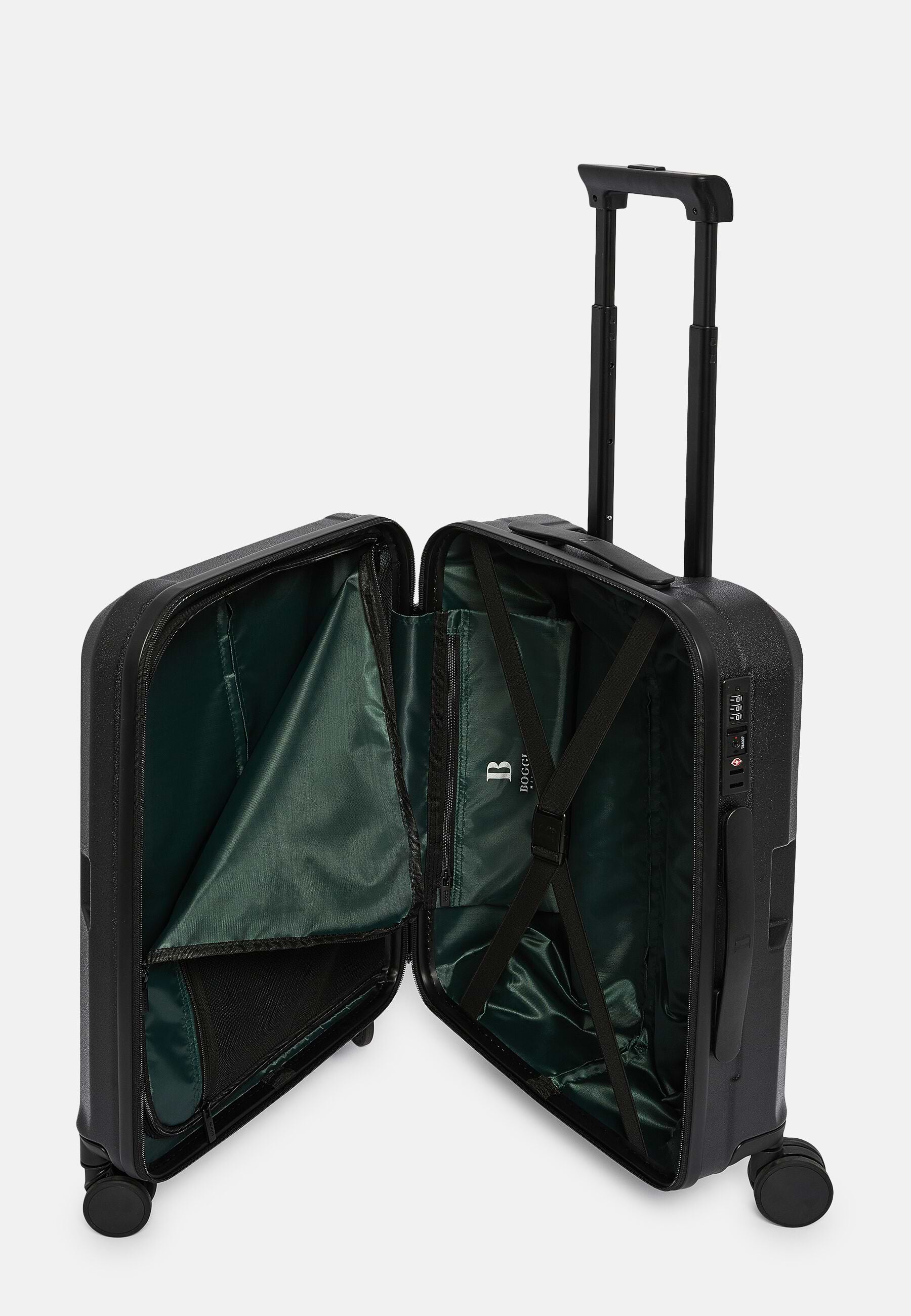 Men s Green Black Polycarbonate Cage Trolley Suitcase Boggi Milano