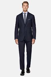 Navy Blue Micro Patterned Suit In Stretch Wool, Navy blue, hi-res