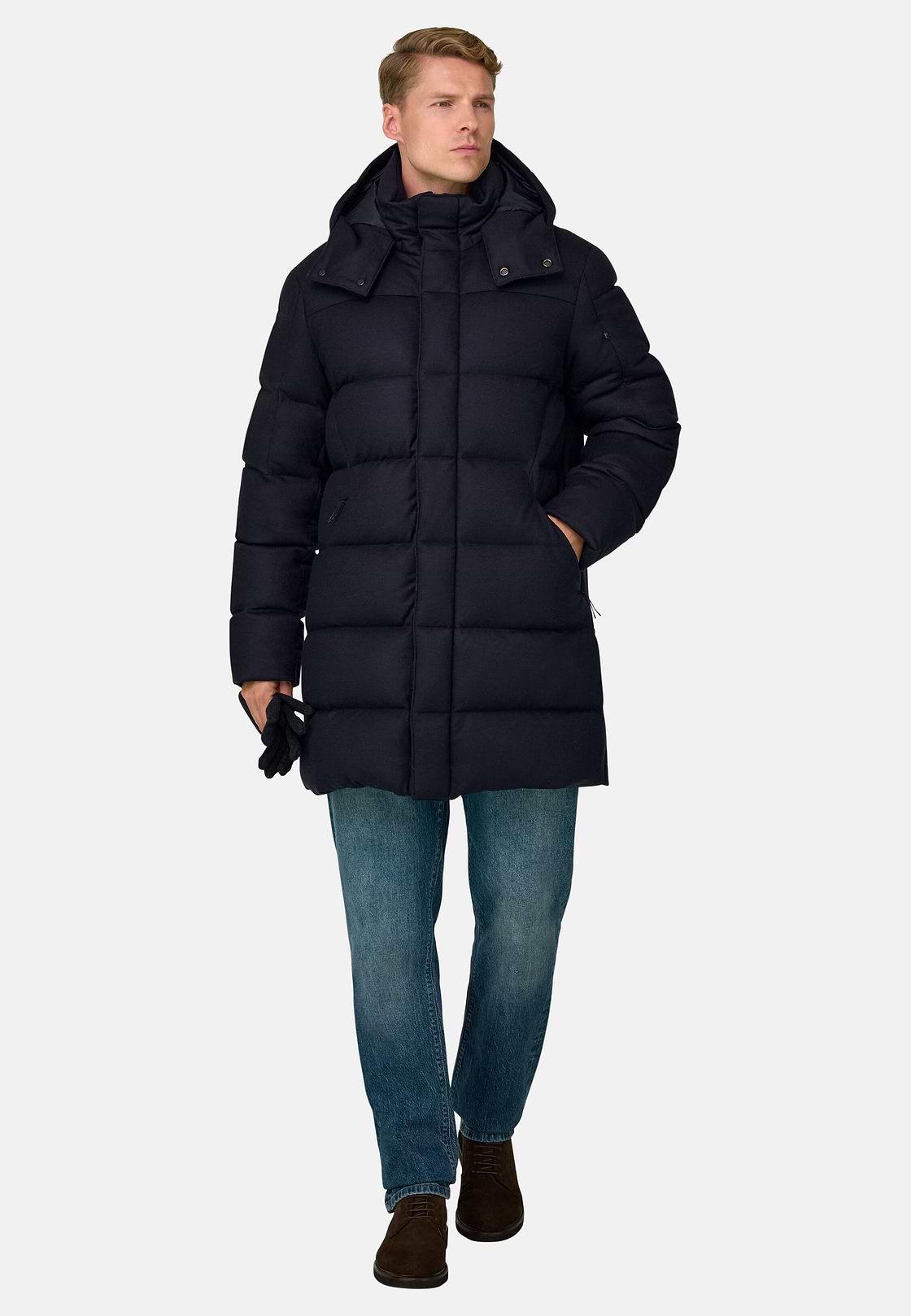 Parka Padded Wool Blend with Goose Down, Navy blue, hi-res, 2