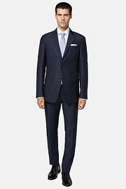 Navy Blue Textured Wool Suit, Navy blue, hi-res