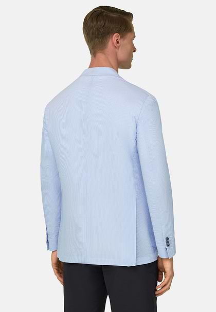 BREEZE | Super-Lightweight Fine Pinstripe Jacket in Stretch Cotton, Light Blue, hi-res
