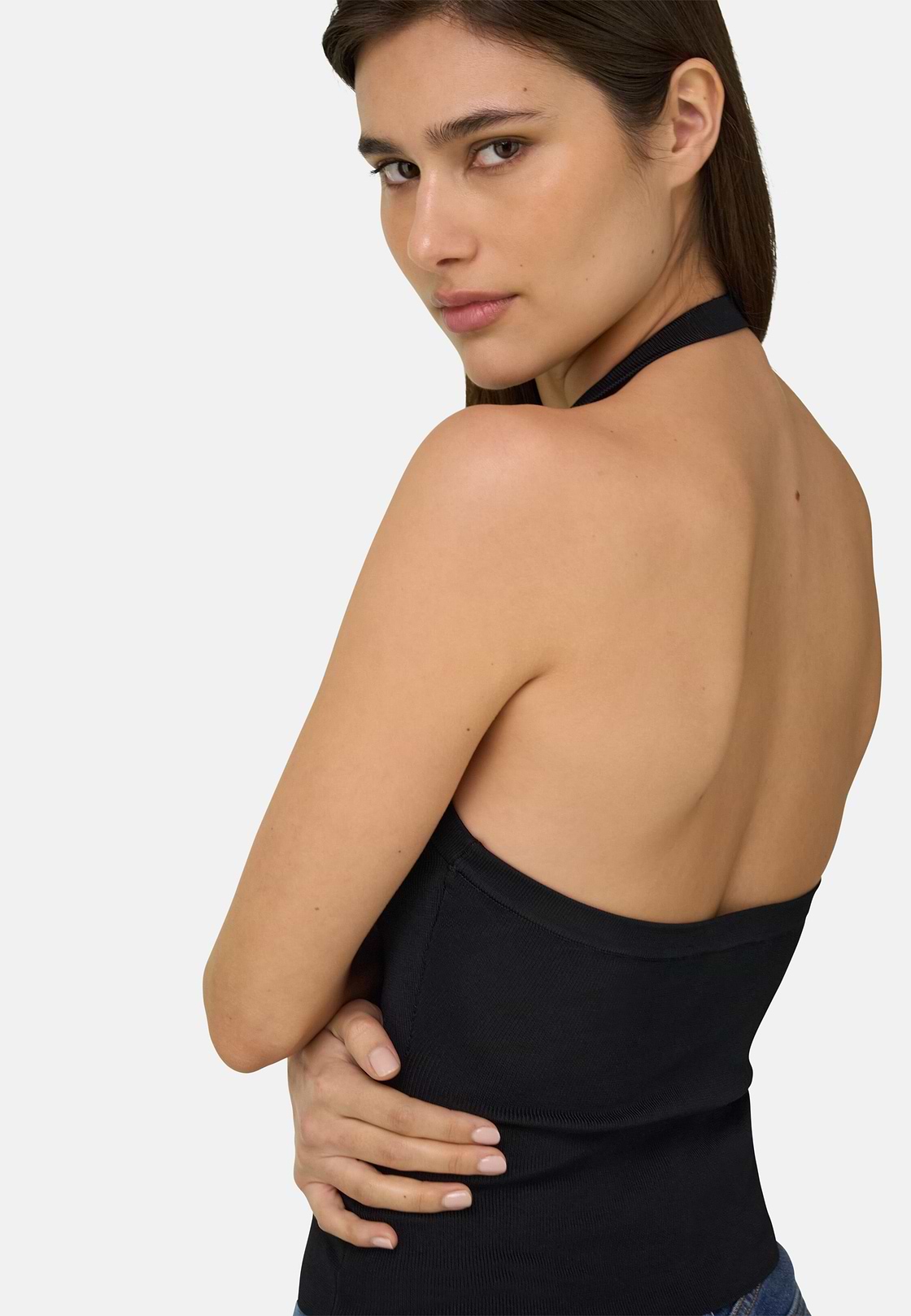 Top Aus Viskose-Nylon-Strick, Schwarz, hi-res, 4
