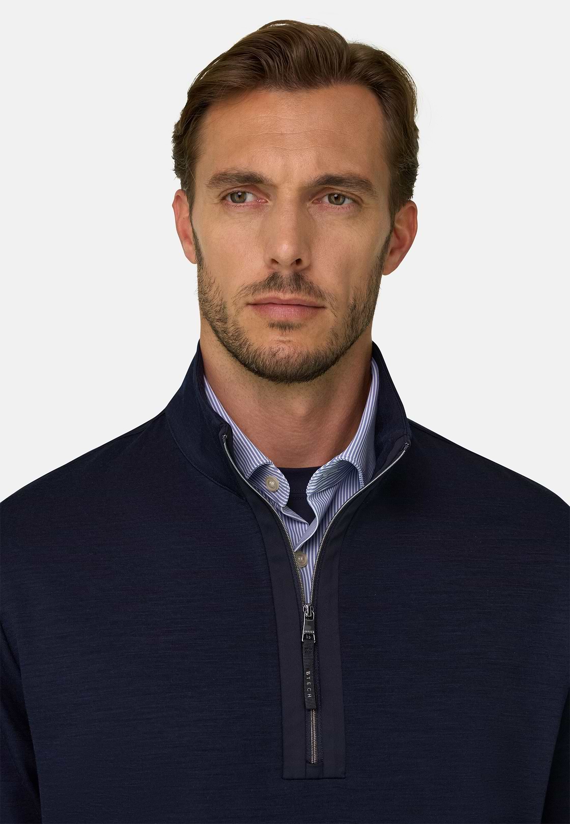 Quarter-Zip Sweatshirt in Wool Blend WOOLTECH, Navy blue, hi-res, 3