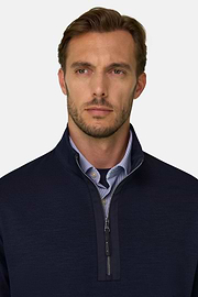 Quarter-Zip Sweatshirt in Wool Blend WOOLTECH, Navy blue, thumb, 3