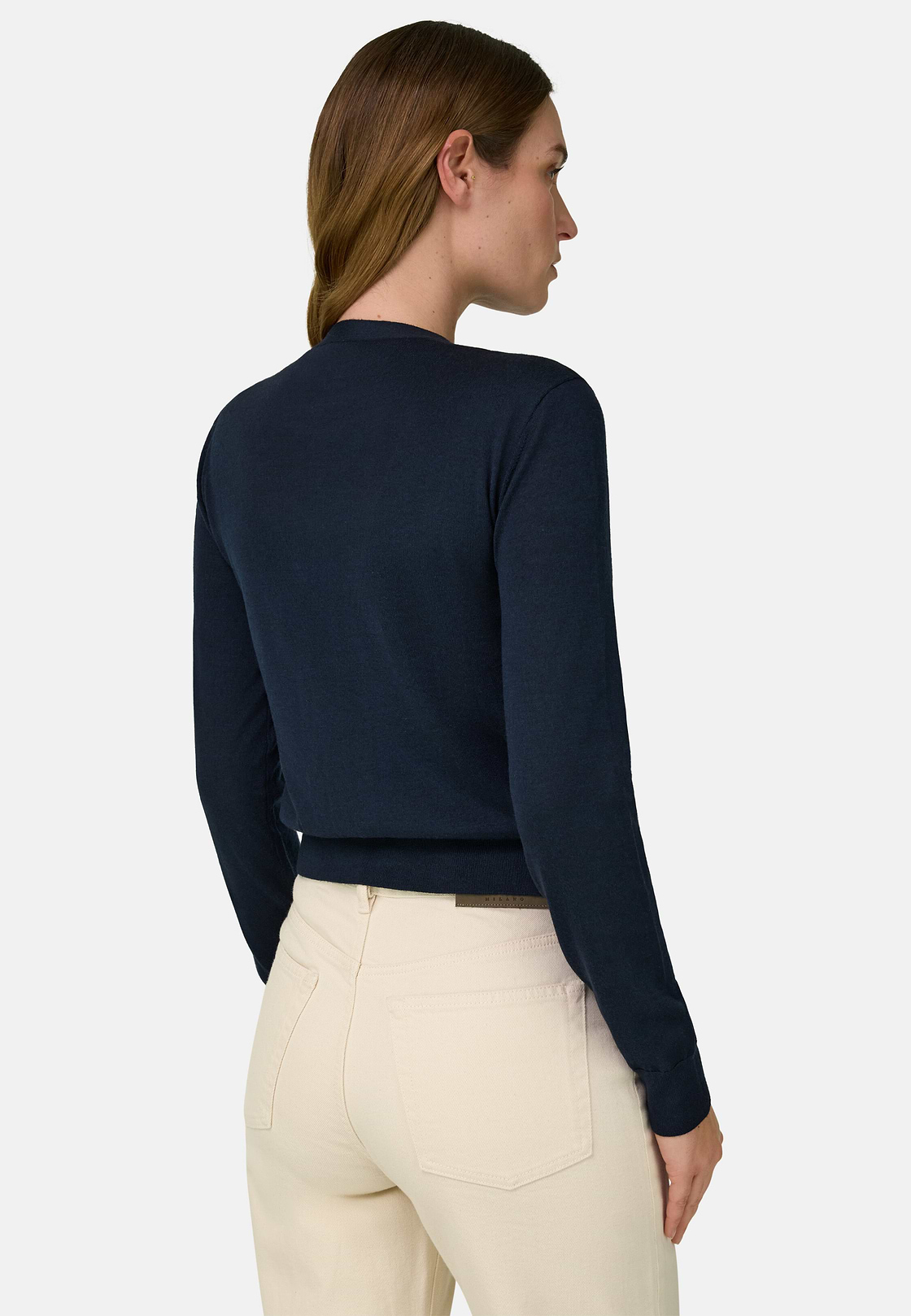 Knitted Cardigan in Superfine Wool and Silk, Navy blue, hi-res, 3