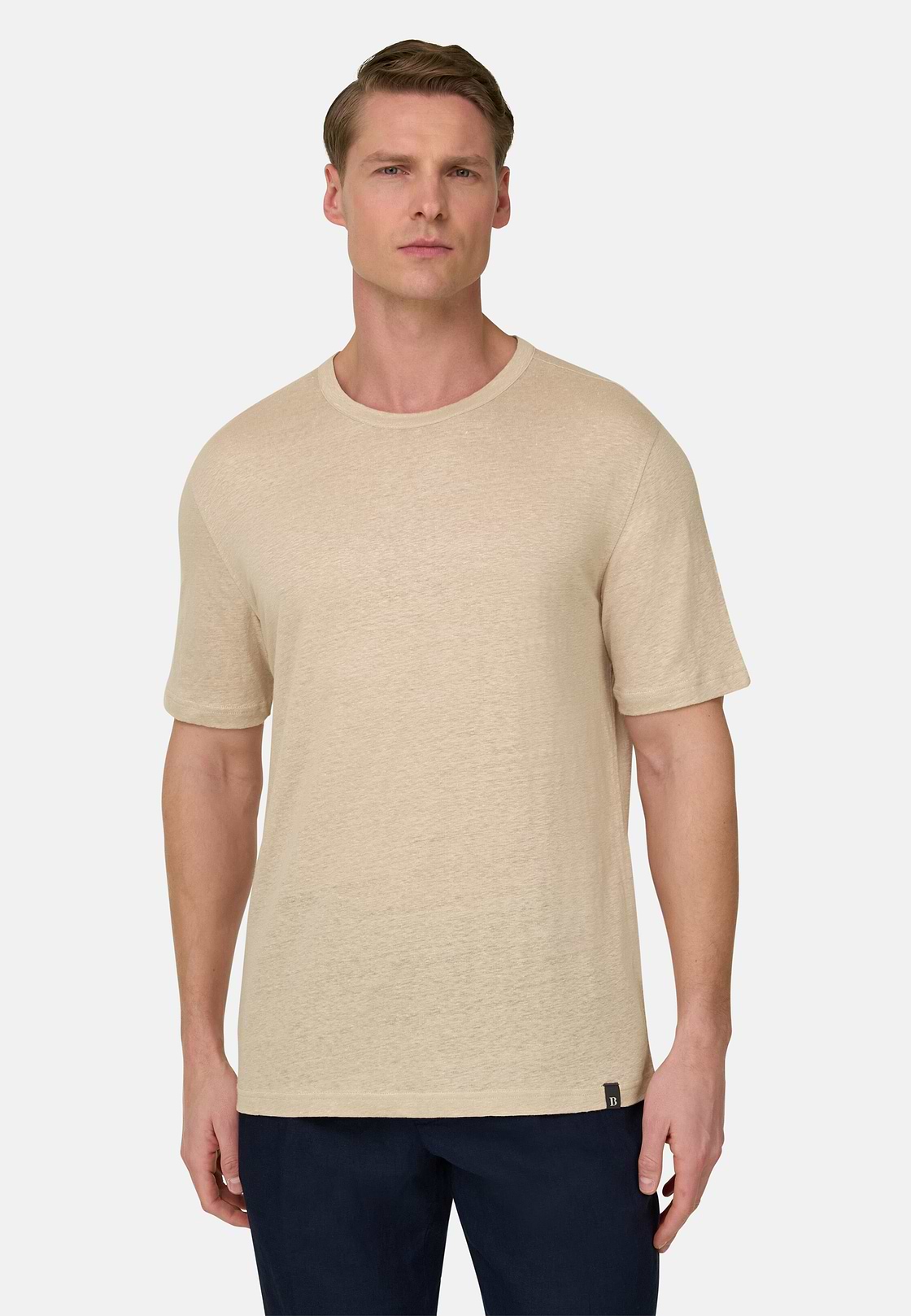 T-shirt En Jersey De Lin Extensible, Sable, hi-res, 1