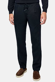 City Broek van Stretch Katoen Tencel, Navy blue, hi-res