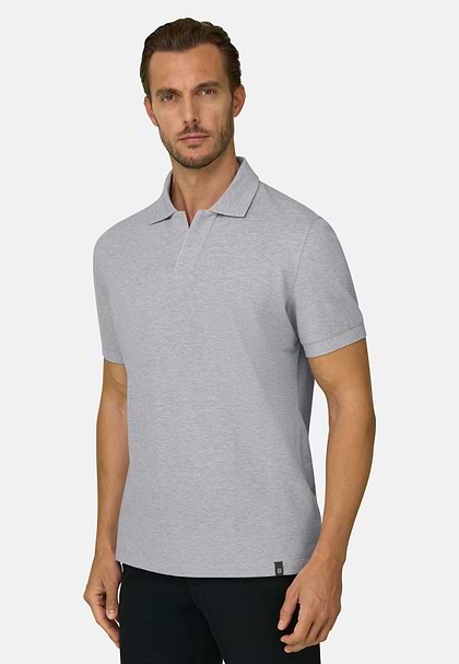 Men's Polo in Stretch Cotton Blend Piqué Cool Jade-Fresh, White