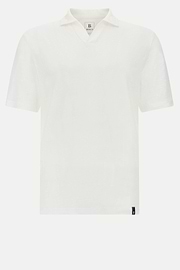 Stretch Linen Jersey Polo Shirt, White, hi-res