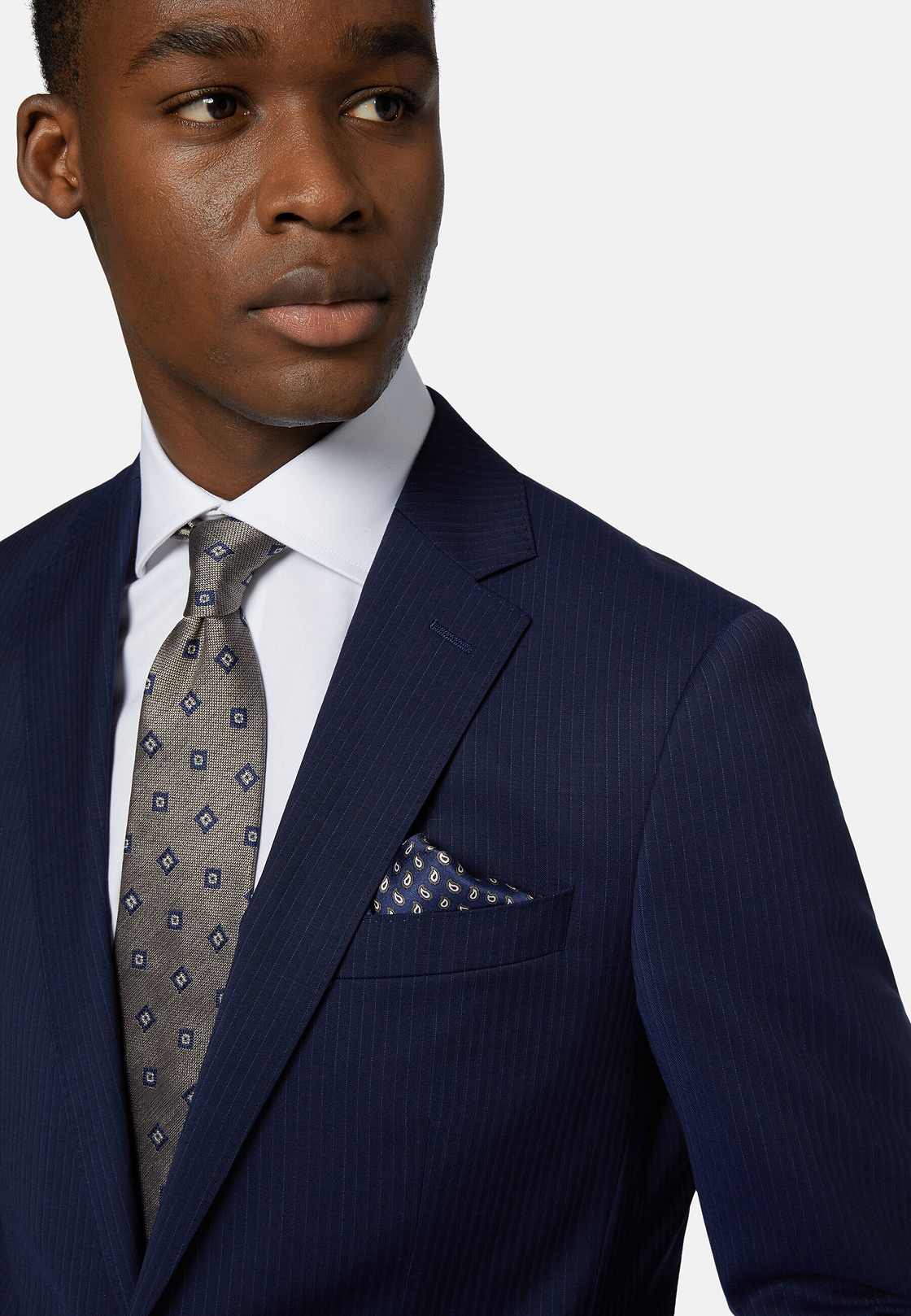 Pinstriped Wool Suit Style Anversa, Navy blue, hi-res