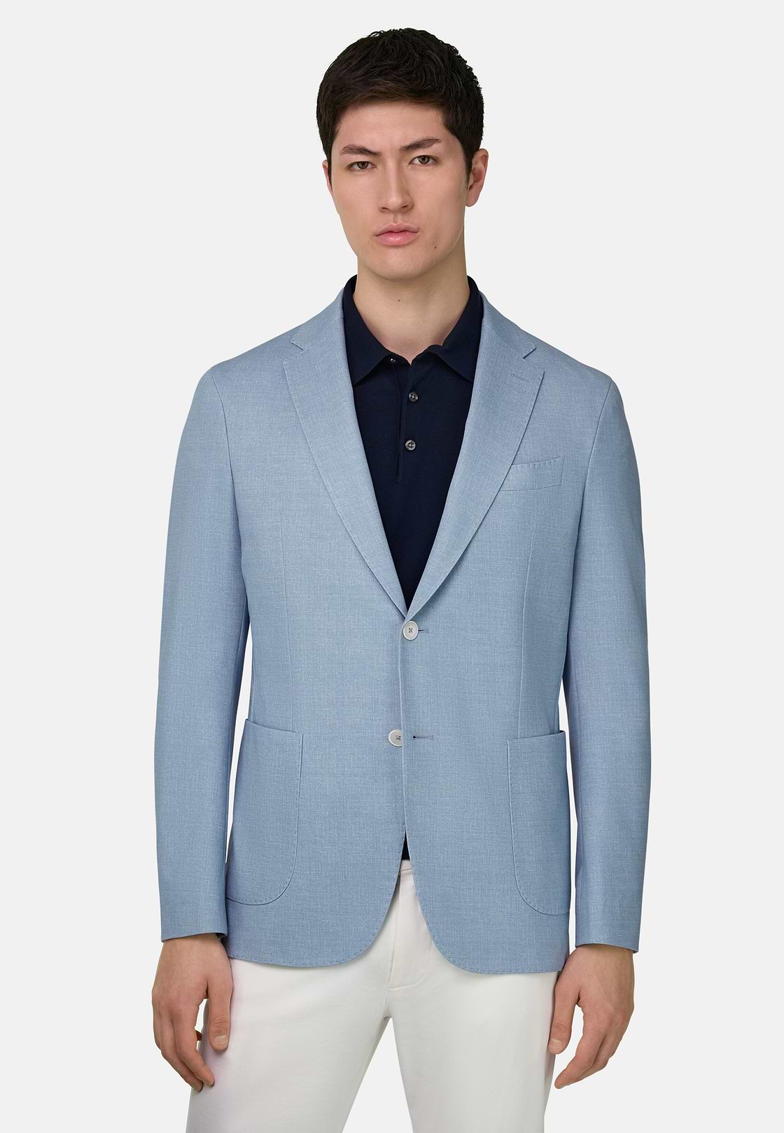 Micro Fancy Printed Cotton Blend Blazer, Light Blue, hi-res, 1
