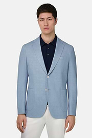 Micro Fancy Printed Cotton Blend Blazer, Light Blue, thumb, 1