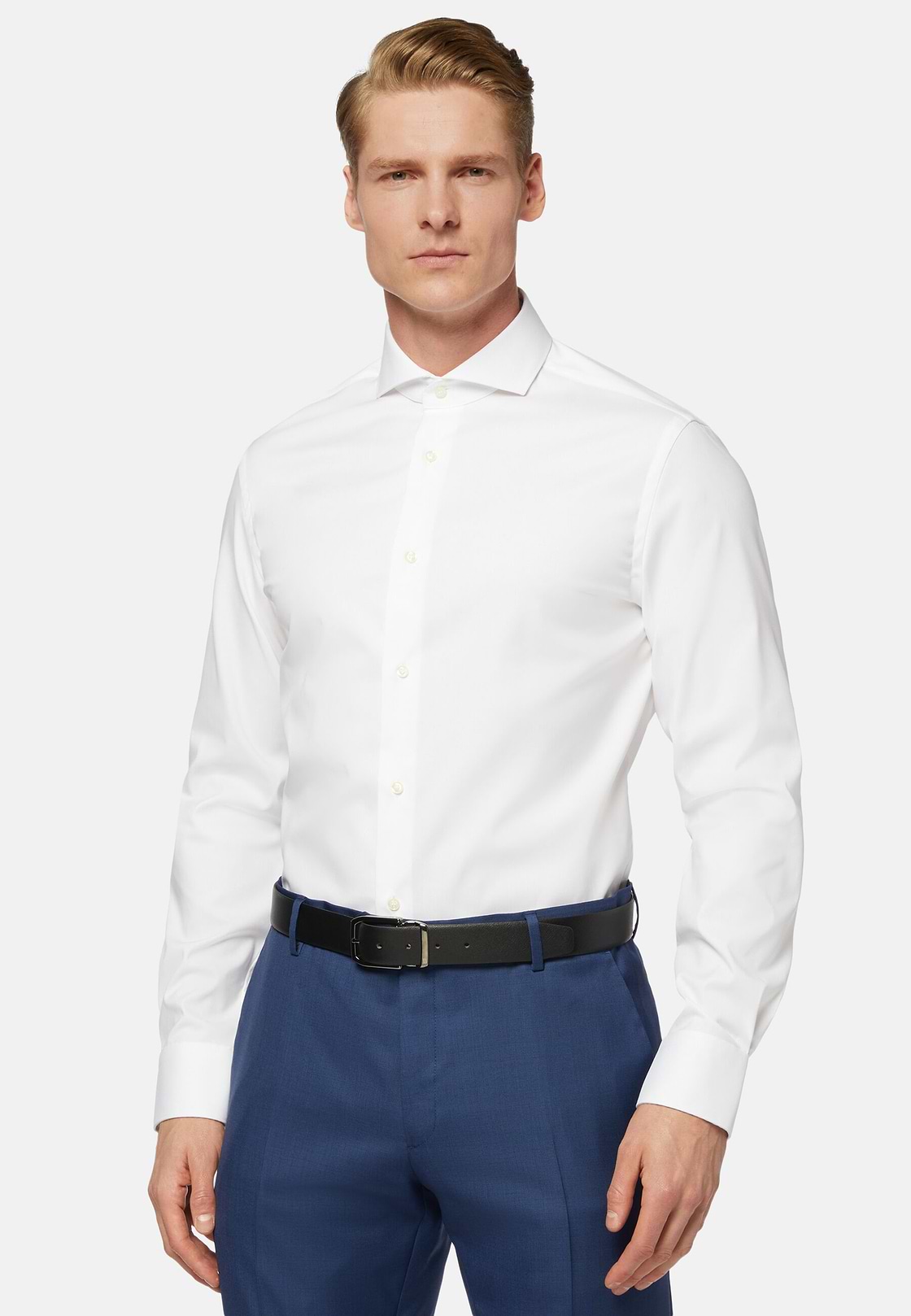 White slim fit cotton pin point shirt, White, hi-res