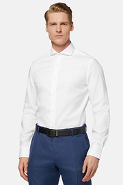 White slim fit cotton pin point shirt, White, hi-res