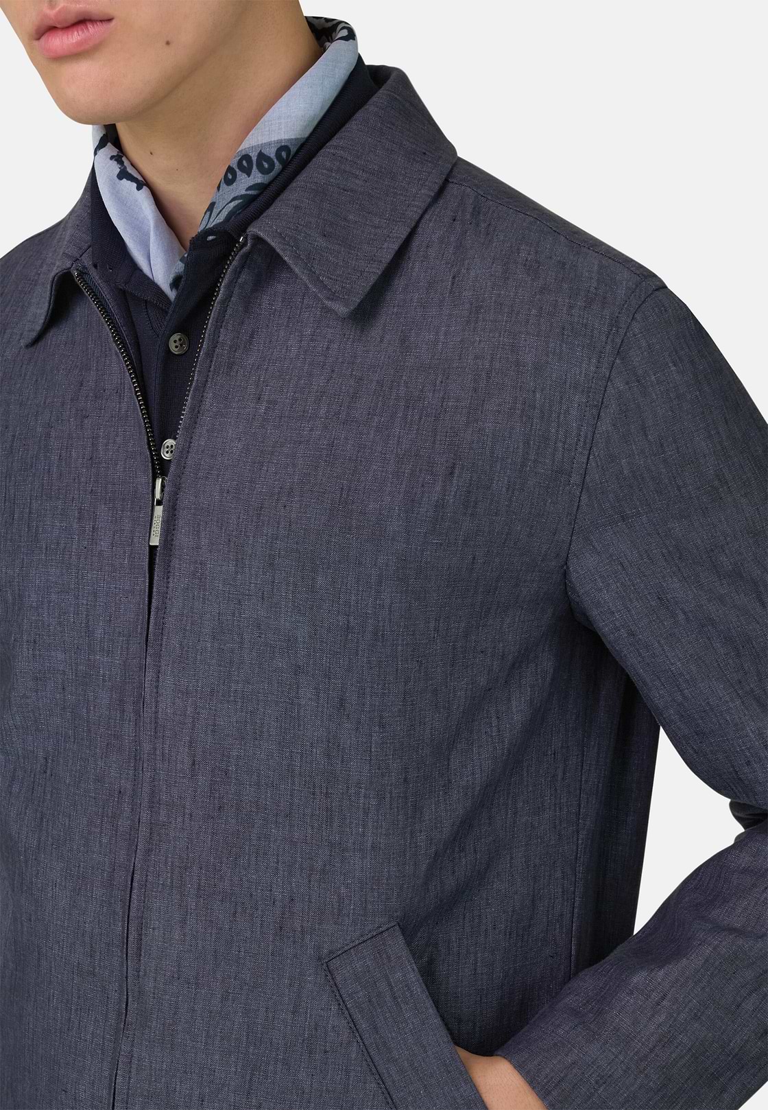 Technical Linen Bomber Jacket, Indigo, hi-res, 4