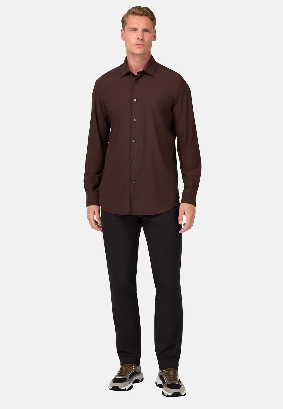 Slim Fit Stretch Nylon Shirt, Brown, hi-res