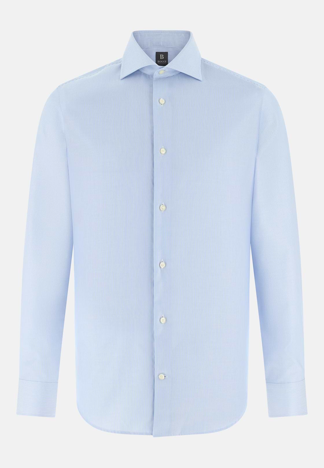 Camicia A Righe In Cotone Slim Fit, Azzurro, hi-res, 6