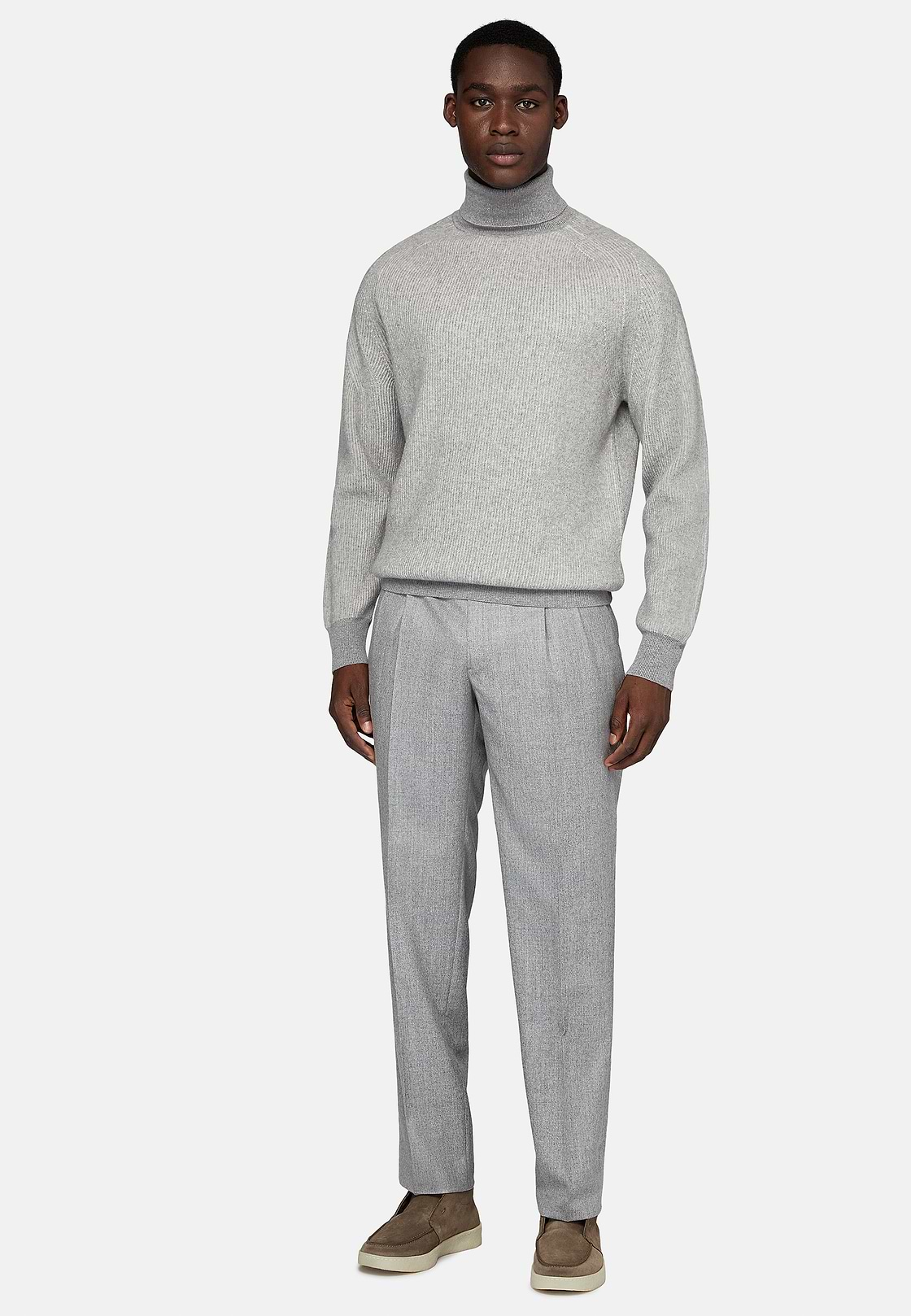 Grey Merino Wool Polo Neck Jumper, Grey, hi-res