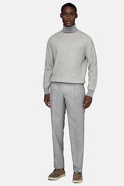 Grey Merino Wool Polo Neck Jumper, Grey, hi-res