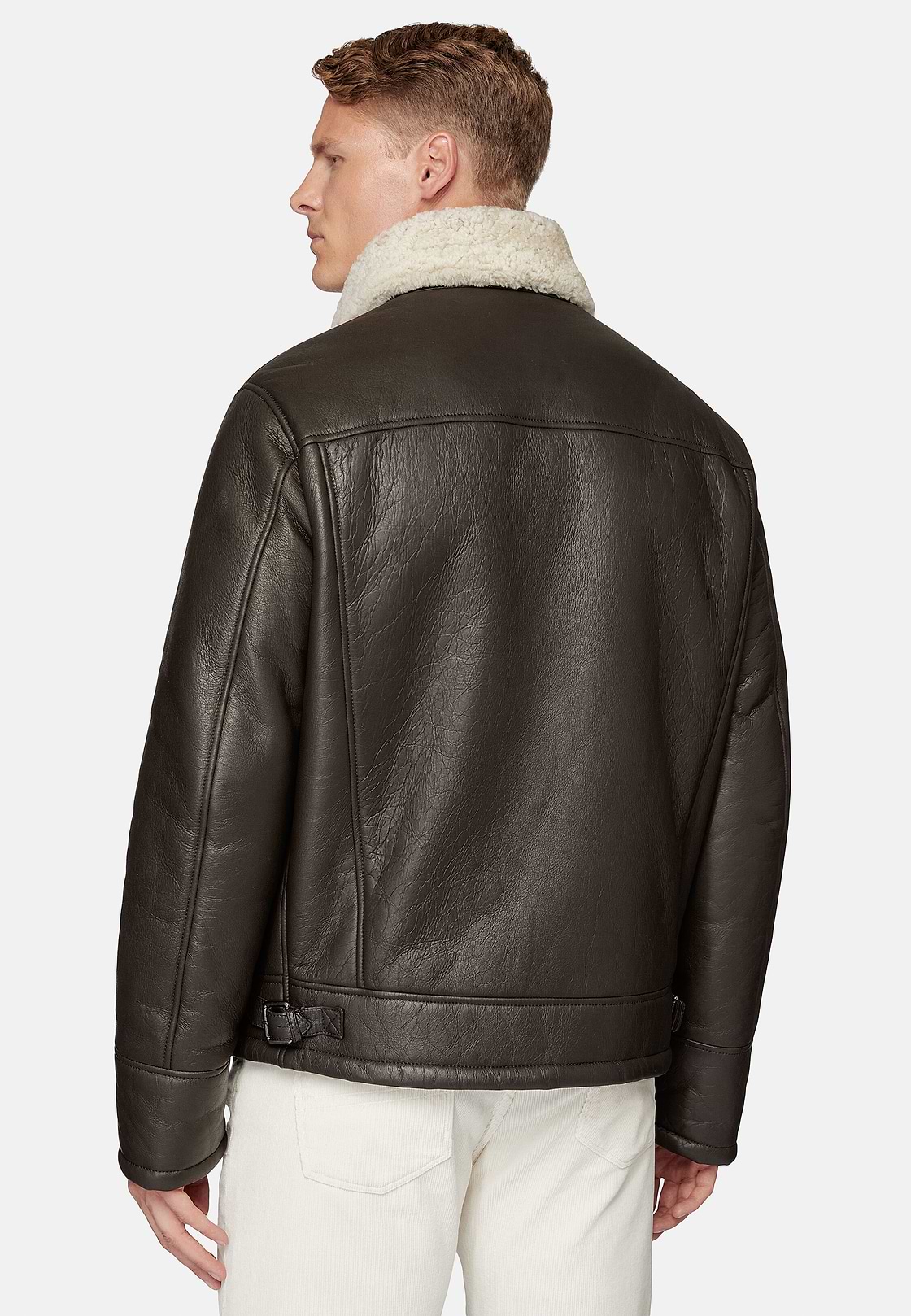 Bomberjacke Aus Echtleder Und Sherling, Braun, hi-res