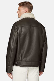 Bomberjacke Aus Echtleder Und Sherling, Braun, hi-res