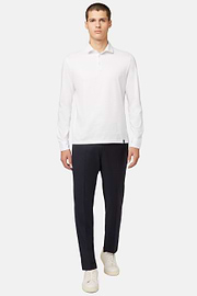 Polo In Jersey Di Cotone Pima Regular Fit Manica Lunga, Bianco, hi-res