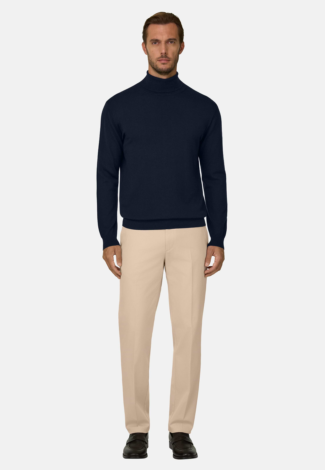 Merino Wool Polo Neck Jumper, Navy blue, hi-res, 2